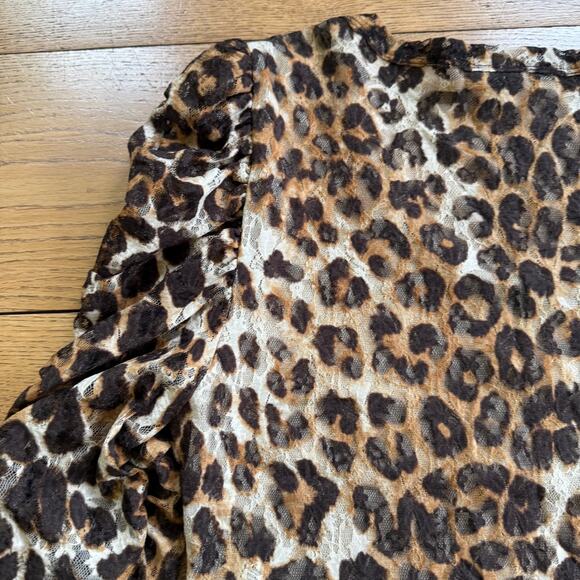 INC | Cheetah Print Long Sleeve Mesh Top | Size L | Ruched Puffed Sleeve Wild - Picture 8 of 11
